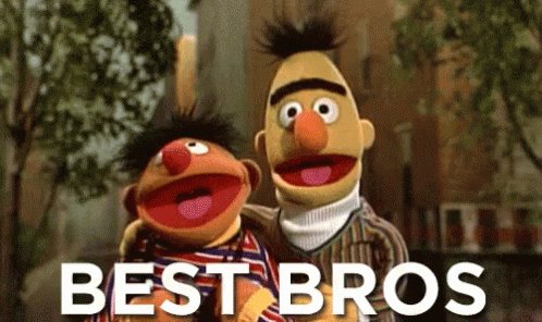 Bert And Ernie Standing Next To Best Bros Sign GIF