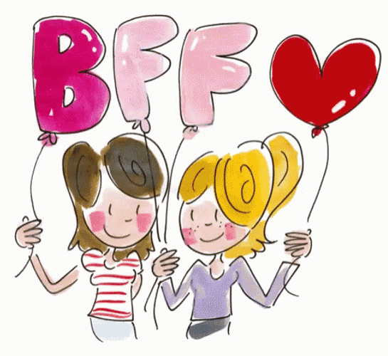 Best Friends Cute Girl Bff Balloon Cartoon GIF 