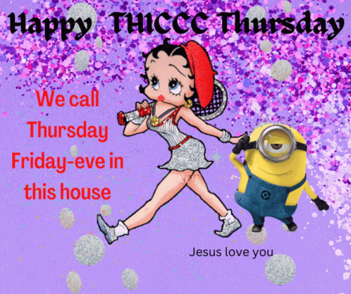 Betty Boop and Minion Happy Thursday Purple Background