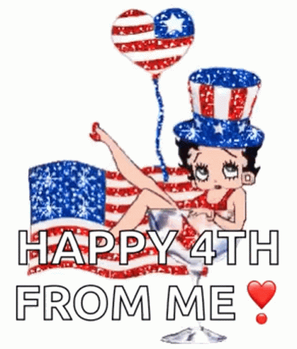 Betty Boop Holding American Flag and Balloon