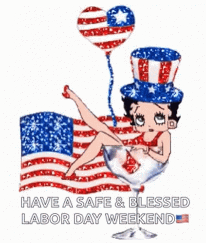 Betty Boop in Martini Glass with American Flag and Balloon