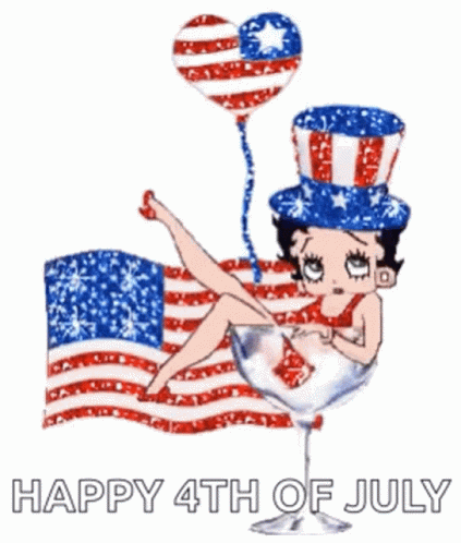 Betty Boop in Martini Glass with American Flag and Balloon