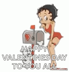 Betty Boop Is Standing Next To A Mailbox And Wishing Everyone A Happy Valentine 'S Day . GIF