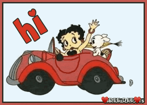 Betty Boop Is Waving While Driving A Red Car GIF