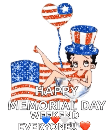Betty Boop Laying on Flag with Balloon Happy Memorial Day Weekend Everyone