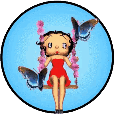 Betty Boop On Swing With Flowers And Butterflies