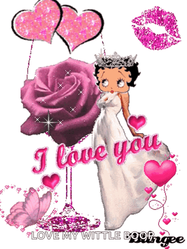 Betty Boop Says I Love You With Hearts And A Rose GIF