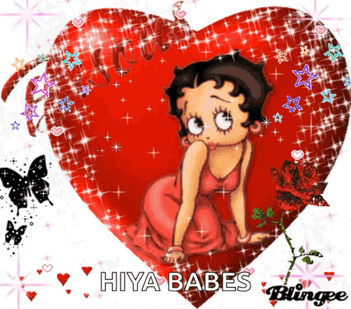 Betty Boop Sitting In A Red Heart With The Words Hiya Babes Written Below Her GIF
