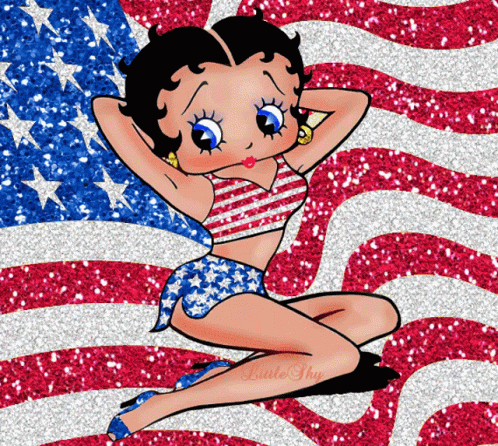 Betty Boop Sitting In Front Of An American Flag GIF