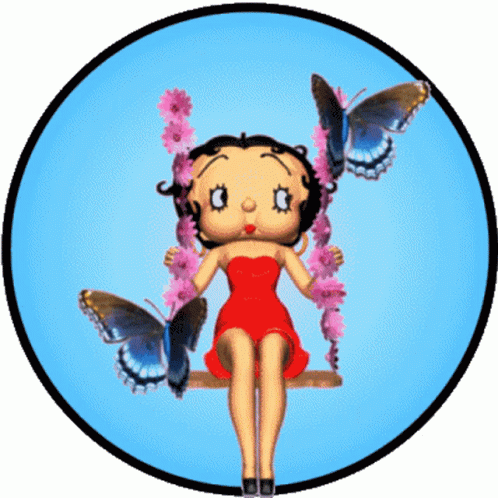 Betty Boop With Blue Butterflies GIF