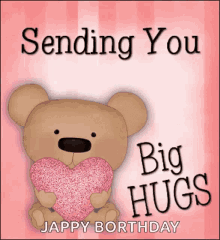 Big Air Hug Happy Birthday Teddy Bear Heart GIF