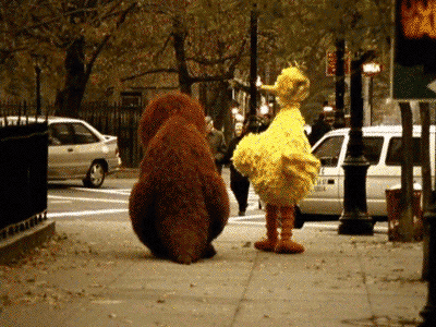 Big Bird Mr. Snuffleupagus Walking In Street GIF