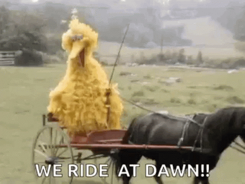 Big Bird Riding Carriage Pulled by Horse