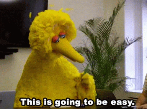 Big Bird Says This Is Going To Be Easy In Front Of A Palm Tree GIF