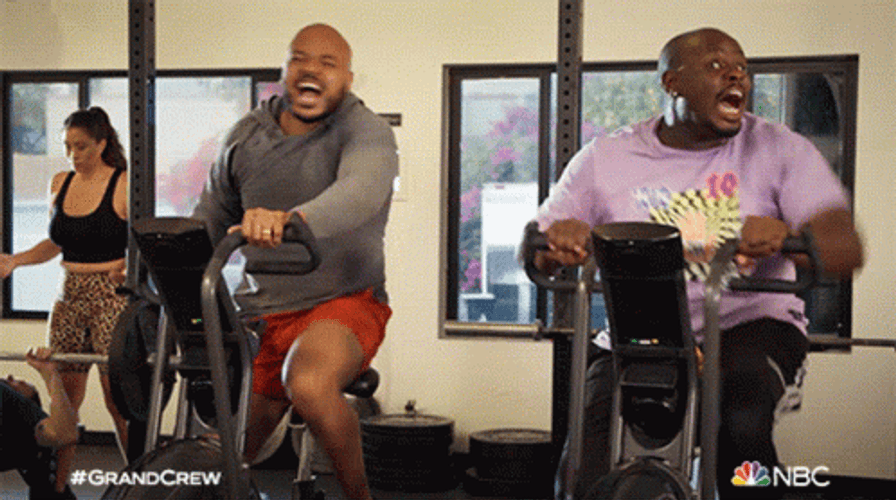 Big Black Guys Frantic Gym Stationary Bike GIF
