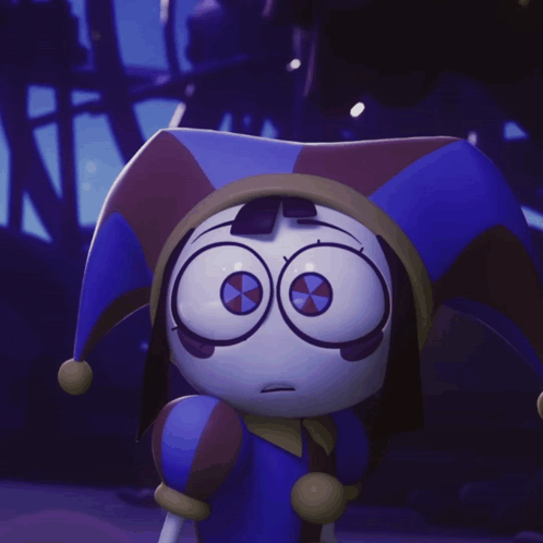 Big Eyed Cartoon Character Blue Red Jester Hat