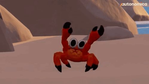 Big-Eyed Red Crab Dancing on Beach with Autonomica