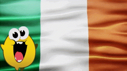 Big-Eyed Smiley in Front of Irish Flag