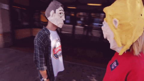 Big Head Costume In The Street GIF