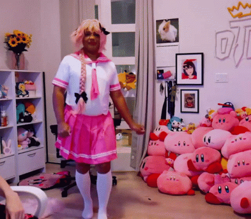 Cosplay Schoolgirl Big Flying Kiss GIF