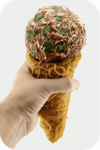 Big Meatball On A Pasta Cone GIF