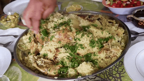 Big Plate Of Rice With Chickens GIF