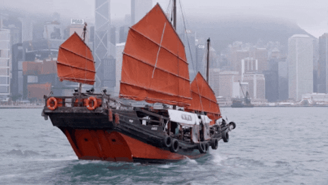 Big Red Boat Skiff Sailing GIF