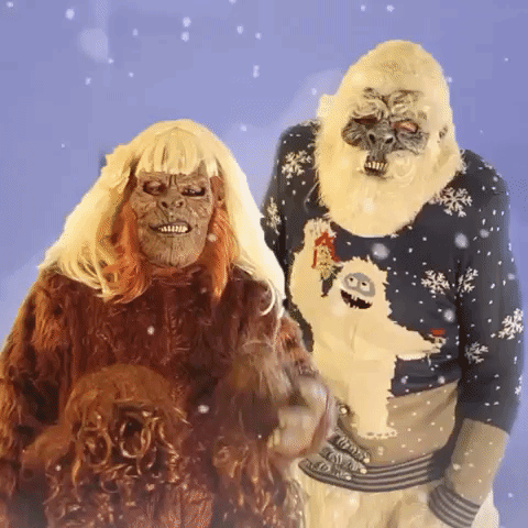Bigfoot Couple Enjoying The Snow GIF
