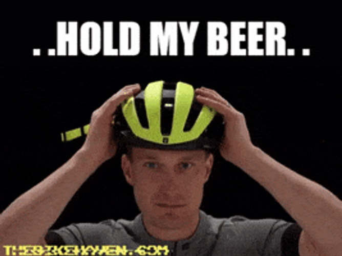 Biker Wearing Helmet Hold My Beer GIF