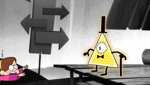 Bill Cipher Standing Next to Girl in Pink Shirt