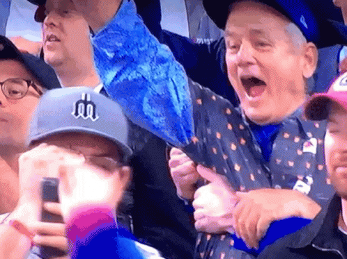 Bill Murray Celebrating In Crowd After Cubs Win GIF
