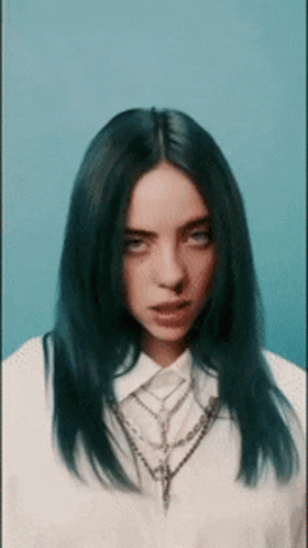 Billie Eilish Wearing White Shirt And Necklace GIF