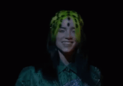 Billie Eilish Wearing Green Leopard Turban And Dress GIF