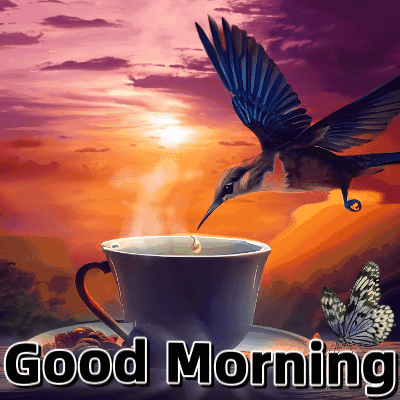 Bird Flying Over Coffee Cup Good Morning