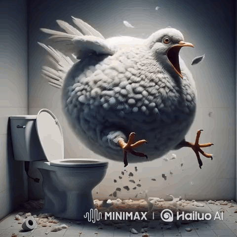 Bird Flying Over Toilet Saying Minimax Hailuo Ai GIF