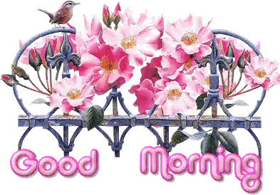 Bird Sitting on Fence with Pink Flowers