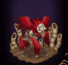 Bird Statue with Red Feathers and Skull