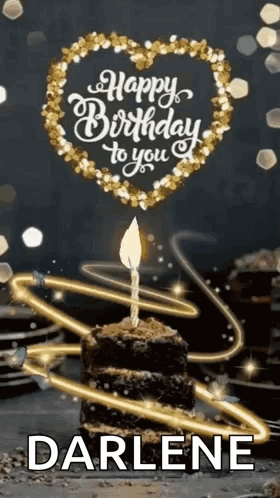 Birthday Cake with Candle and Happy Birthday Darlene