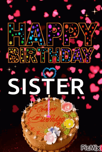 Birthday Cake With Candle And Happy Birthday Sister GIF