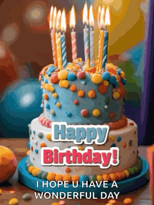 Birthday Cake With Candles Saying Happy Birthday