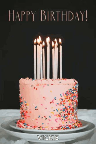 Birthday Cake With Candles Sprinkles and Name Vickie