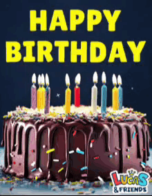 Birthday Cake with Candles Sprinkles Saying Happy Birthday