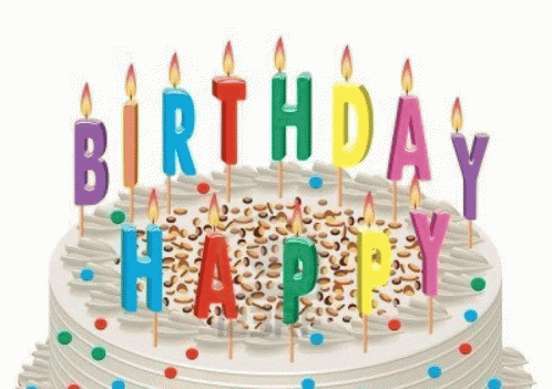 Birthday Cake With Colorful Candles Saying Birthday Happy