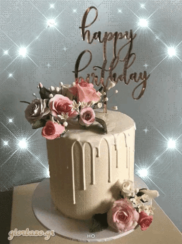 Birthday Cake With Flowers And Happy Birthday