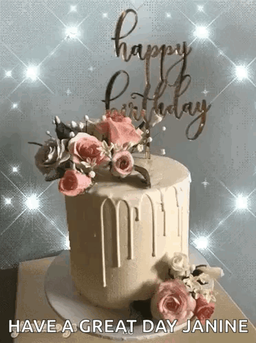 Birthday Cake With Flowers and Have a Great Day Janine
