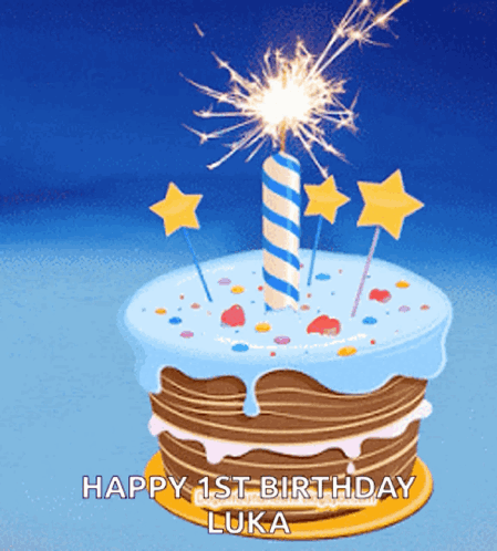 Birthday Cake With Lit Candle Happy 1st Birthday Luka