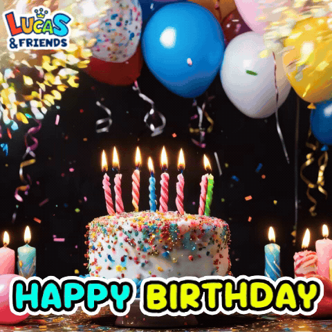 Birthday Cake with Lit Candles