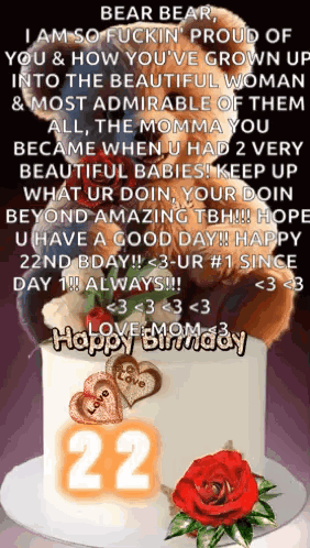 Birthday Cake With Number 22 and Roses
