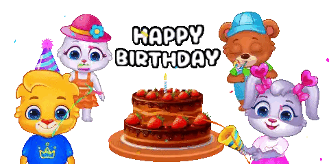 Birthday Cake With Strawberries and Happy Birthday