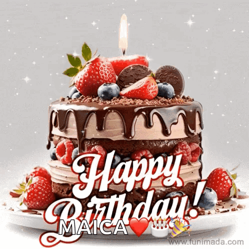 Birthday Cake with Strawberries Blueberries Candle